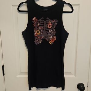 Torrid Black Sleeveless Ribbed Tank Top with Floral Deisgn Size 2x